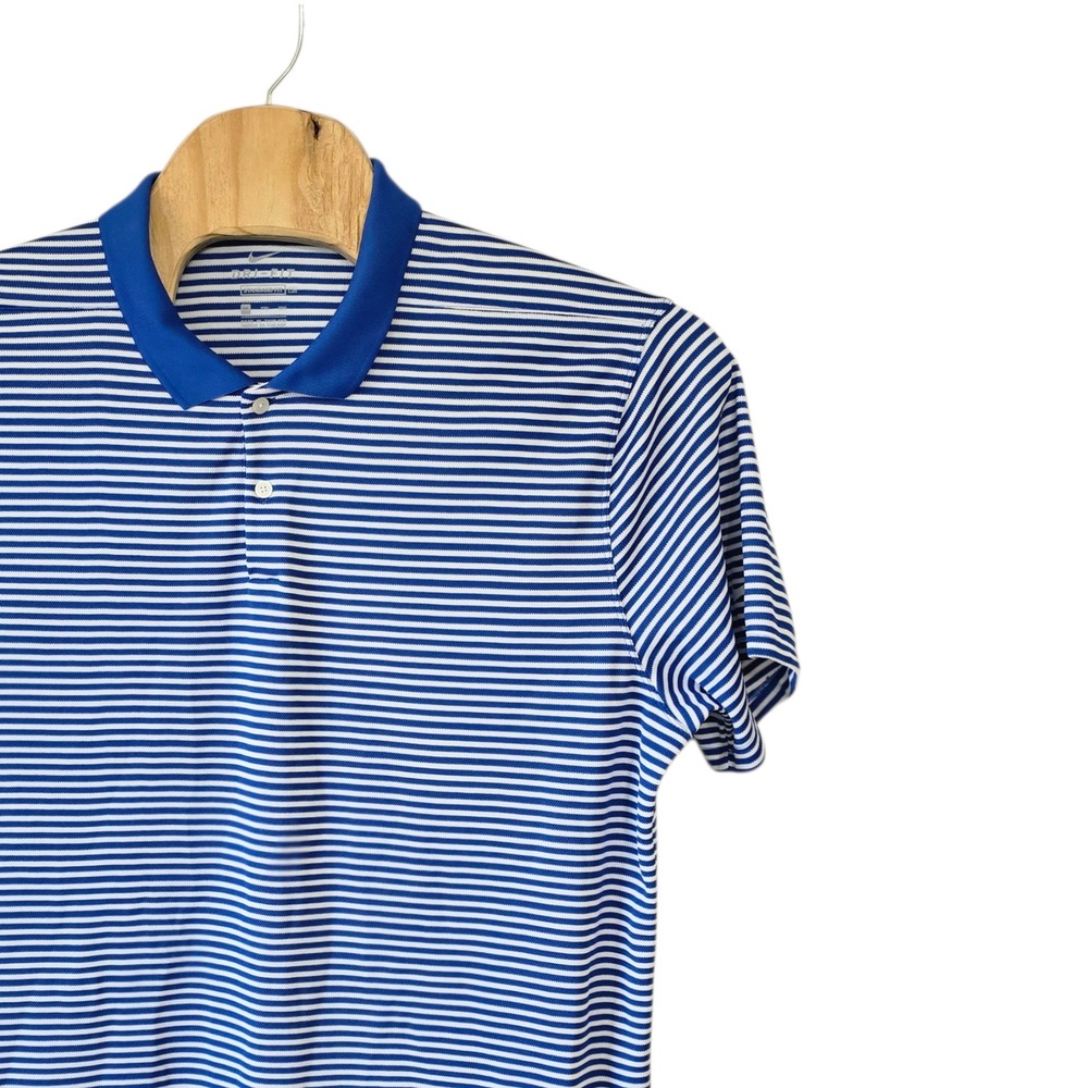 Nike Dri-FIT Mens XXL Blue White Striped Short Sleeve Golf‎ Polo Shirt Standard